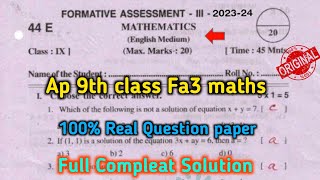 Ap 9th class Fa3 maths question paper 202324 with answersclass 9th maths Fa3 question paper 2024 [upl. by Lillis831]