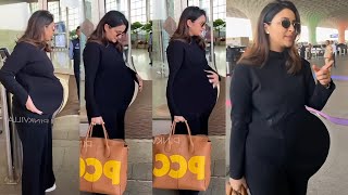 PREGNANT Parineeti Chopra flaunting her Baby Bump in Black dress at airport look after Wedding [upl. by Hodges]