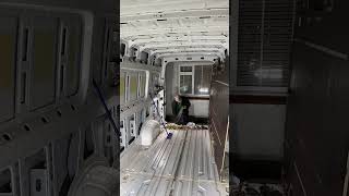 DIY VW Crafter camper conversion Lifting the floor and removing the remaining ply lining [upl. by Euqnomod]