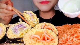 ASMR Eating Egg Gimbap Bibimnoodle KOREAN MUKBANG Eating Show NoTalking Food Sounds sushiasmr [upl. by Egiarc]