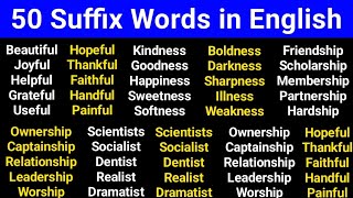 50 Suffix Words  Suffix Words in English  Suffix and Prefix [upl. by Lamond463]