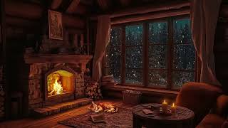 Cozy Winter Hut Ambience with Fireplace Sounds and Blizzard Sounds [upl. by Melville]