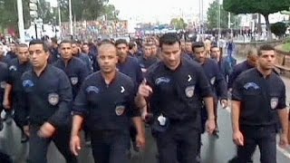 Algerian police officers stage rare protest in capital [upl. by Rubinstein47]