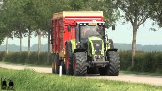 wwwtrekkertrekkernl  Grass Silage with a Claas Axion 840  Schuitemaker Rapide 155  Nice video [upl. by Renwick]