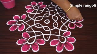 Simple Flower Sikku kolam with dots  Melikala muggulu designs  rangoli for beginners [upl. by Edac]