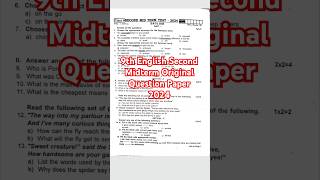 9th English Second Midterm Original Question Paper 2024 Important Question [upl. by Edecrem]