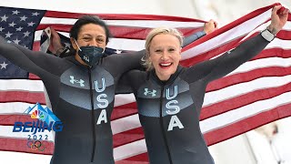 USAs Humphries Meyers Taylor go onetwo in womens monobob  Winter Olympics 2022  NBC Sports [upl. by Zetrok184]