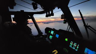 CH149 Cormorant helicopter nighttime approach to a ship [upl. by Fancy]