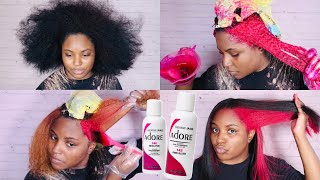 DYING MY NATURAL HAIR PINK USING ADORE NEON PINK amp PINK BLUSH  TRENDY TIK TOK SKUNK STRIPE [upl. by Steve803]