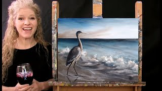 Learn How to Paint BEACH BLUE HERON with Acrylic  Paint and Sip at Home  Step by Step Tutorial [upl. by Scot]