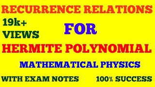 RECURRENCE RELATIONS FOR HERMITE POLYNOMIAL  HERMITE POLYNOMIAL RECURRENCE RELATIONS  EXAM NOTES [upl. by Oicapot]