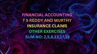 Financial Accounting TS Reddy amp Murthy Insurance Claims Other Exercises Sum No 258131718 [upl. by Parnell]