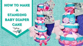 How To Make A Standing Baby Girl Diaper Cake  DIY Diaper Centerpiece Tutorial [upl. by Oirtemed]