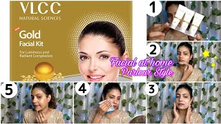 VLCC Gold Facial Kit Step by Step Demo amp ReviewFacial at homeघर पे Gold फेशियल कैसे करें [upl. by Atekan]