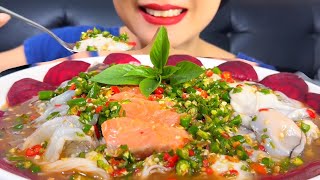 Thaifood ASMR ยำเหลาปลาร้า ขนมจีน พริกจัดจ้าน Mixed fermented fish salad Khanom Jeen MUKBANG show [upl. by Adoree]