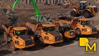 VOLVO A25D DUMPER CATERPILLAR 329E BAGGER SENNEBOGEN 855 BAUSTELLE IM HAFEN  DREAM MACHINES [upl. by Erdnaed]