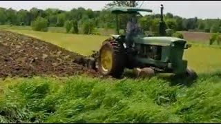 Plowing Weeds with 4020 Tractor Ahead of Beans [upl. by Celinka]