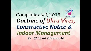 Doctrine of Ultra Vires Constructive Notice and Indoor Management I Companies Act 2013 [upl. by Letch]