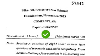 Mdu BAA 5th Sem Company Law Question Paper 2023 [upl. by Helmut330]