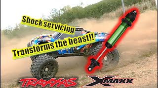 Traxxas XMaxx shock rebuild oil change and tuning tips [upl. by Aufmann]