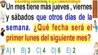 Examen Admisión a la Universidad Villareal Razonamiento Lógico con Calendarios Solucionario UNFV 1 [upl. by Adnohsak]