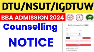 Dtu bba admission 2024  dtu bba counselling 2024  NSUT  IGDTUW bba admission 2024  CUET UG 2024 [upl. by Nycila]