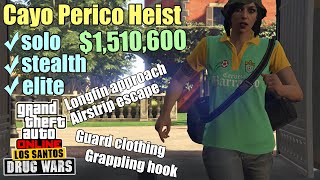 Cayo Perico Heist Solo No Alert Elite 1510600 Longfin Approach Airstrip Escape GTA Online [upl. by Jacklyn]