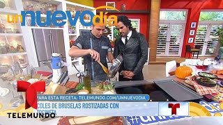 Recetas de cocina Coles de Bruselas rostizados en bacon  Un Nuevo Día  Telemundo [upl. by Ellenahs]