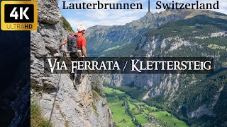 On Cliff  Murren Via Ferrata  Klettersteig  Lauterbrunnen Switzerland  4K 60fps Video [upl. by Edac]