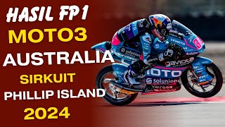 HASIL FP1 MOTO3 AUSTRALIA PHILLIP ISLAND 2024 FREE PRACTICE MOTO3 HASIL MOTOGP [upl. by Yngad]