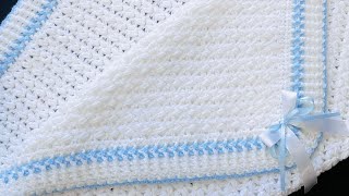 Manta para bebé a crochet paso a paso con punto frijol FÁCIL y RÁPIDO DE TEJER  Crochet for Baby [upl. by Nevada]