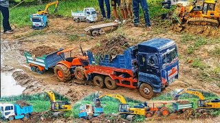 Amazing RC Stuck the Best Power Tractor Kubota M9540 Hino 700 Dozer Excavator Nissan 00 Fuso Hino500 [upl. by Alrahs]