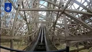 Thrilling Ride on Troy Wooden Roller Coaster at Toverland  OnRide POV [upl. by Matty705]