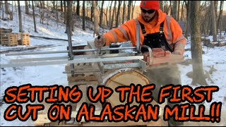 195 Setting up the First Cut on an Alaskan Chainsaw Mill [upl. by Weidman]