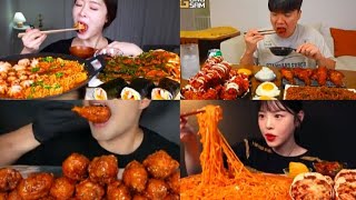 Korean Mukbang Spicy Food Cooking and Eating Spicy Noodles Seafood Chicken Black Bean Noodles [upl. by Yahska]