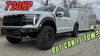 2024 Ford F150 Raptor R How does it tow an Enclosed trailer How does the 52l compare vs Ecoboost [upl. by Gnous44]