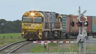 Freight Train at Level Crossing in Victoria  PoathTV Railroads and Trains in Australia [upl. by Neillij]