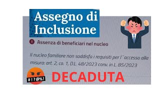 ASSEGNO DI INCLUSIONE DECADUTA quot Il nucleo familiare non soddisfa i requisitiquot COSA STA SUCEDENDO [upl. by Llirrehs]