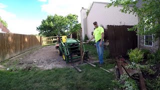 Tractor Removes Fence Posts with Artillian Forks and Tills Compacted Soil after Pool Removal [upl. by Eillim]