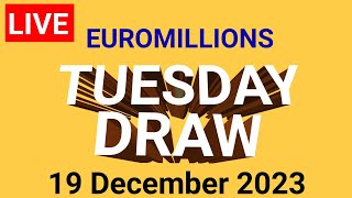 The National lottery Euromillions Draw Live Results Tuesday 19 December 2023 [upl. by Elrebmik686]