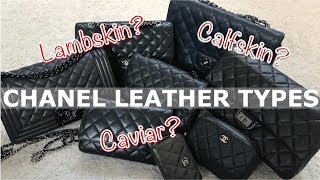 CHANEL HANDBAG LEATHER TYPES CAVIAR LAMBSKIN CALFSKIN ANNA IN WARSAW [upl. by Shaun61]