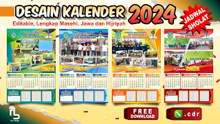 Desain Kalender 2024  LENGKAP Hijriyah Jawa amp Jadwal Sholat FREE CDR  nurdesigns [upl. by Remled125]