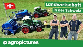 Landwirtschaft in der Schweiz  Göweil Rundballenpresse am Steilhang  XXL Milchviehbetrieb [upl. by Rolyks]