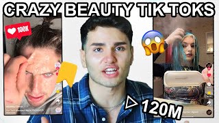 REACTING TO VIRAL CRAZY BEAUTY TIKTOKS😱 Part 1 [upl. by Ateuqram786]