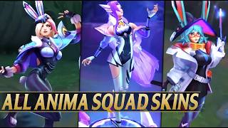 ALL 11 NEW ANIMA SQUAD SKINS GAMEPLAY amp NEW PVE GAMEMODE SWARM  League of Legends [upl. by Maurise]