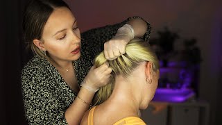 ASMR Nape Behind Ear and Hairline Scalp Exam Hair Play Pulling amp Finishing Touches [upl. by Anyaj180]