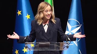 GIORGIA MELONI INTERVIENE AGLI STATI GENERALI DELLITALIA A BRUXELLES [upl. by Elicul]