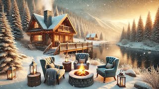 Soothing Winter amp Relaxing Fireplace Sounds ❄️Cozy Cabin on a Snow Covered Hillside Space [upl. by Serolod]