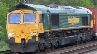 Freightliner class 66 speeding past South Kenton station [upl. by Anerat730]