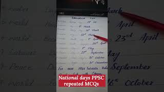 International Days Repeated Mcqs  International Days  PPSC  SPSC ppscmcq ppscpastpapers [upl. by Yerga]